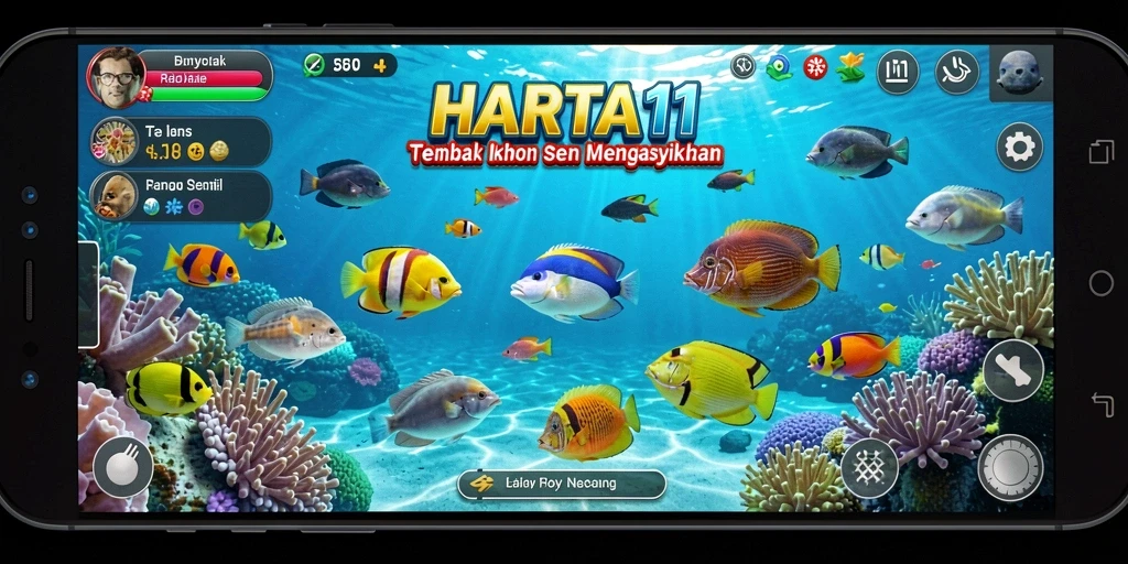 Tampilan gameplay seru HARTA11 dengan aksi Tembak Ikan.