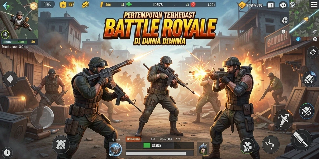 Tampilan aksi mendebarkan dalam game Battle Royale ID678.