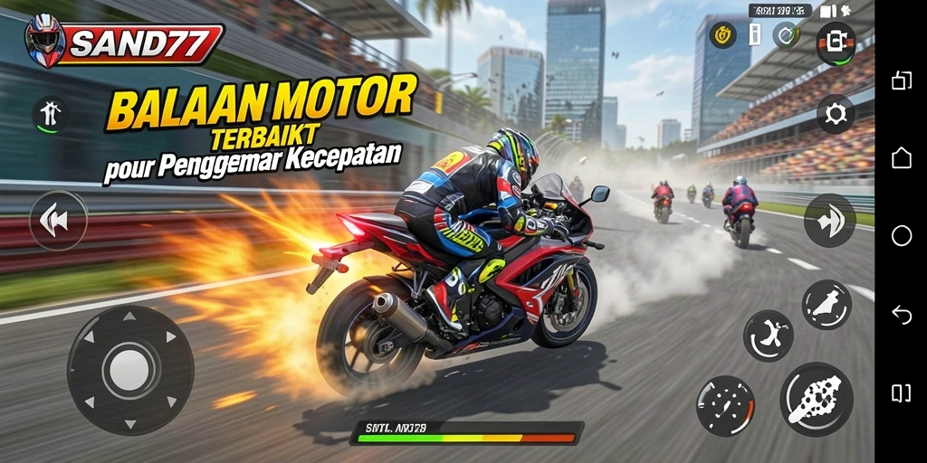 Gameplay balapan seru di SAND77 dengan motor yang memukau.