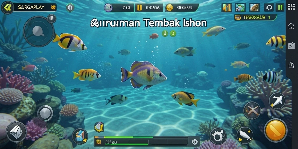 Screenshot gameplay SURGAPLAY menampilkan aksi menembak ikan yang seru.