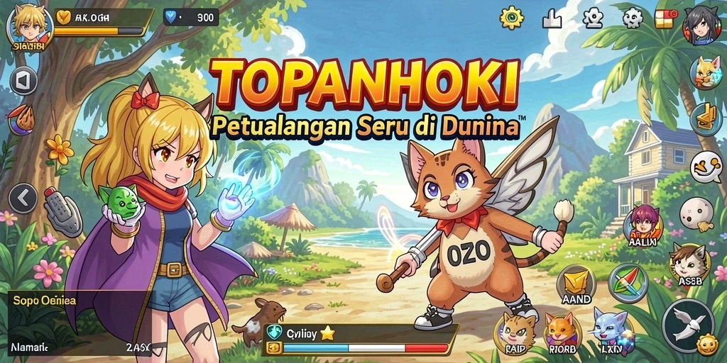 Tampilan gameplay TOPANHOKI yang penuh warna dan menawan.