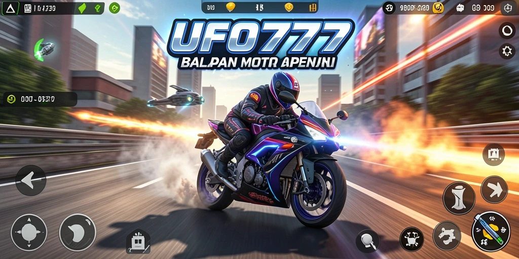 Screenshot gameplay UFO777 menampilkan balapan motor yang mendebarkan.